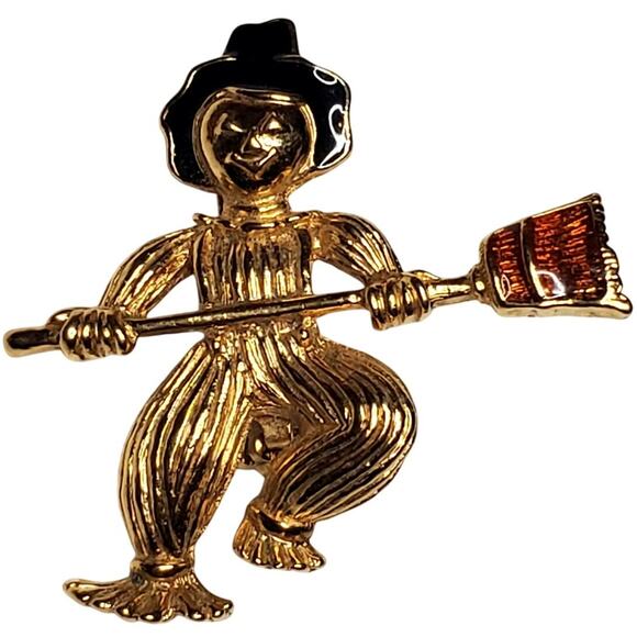 Vintage Avon Scarecrow Halloween Fall Season Enamel Brooch Pin 1.5" - Picture 2 of 4